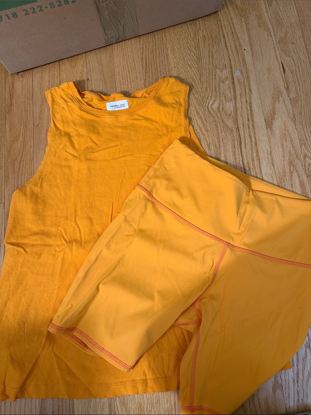 Sincerely Jules Women’s Orange Active Biker Shorts and Tank Set